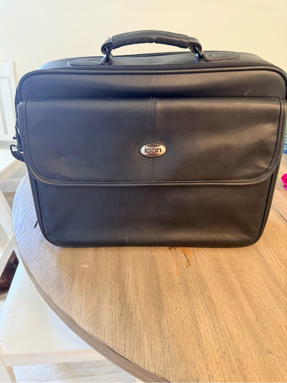 ICON Black Leather Laptop Briefcase with Front Flap
